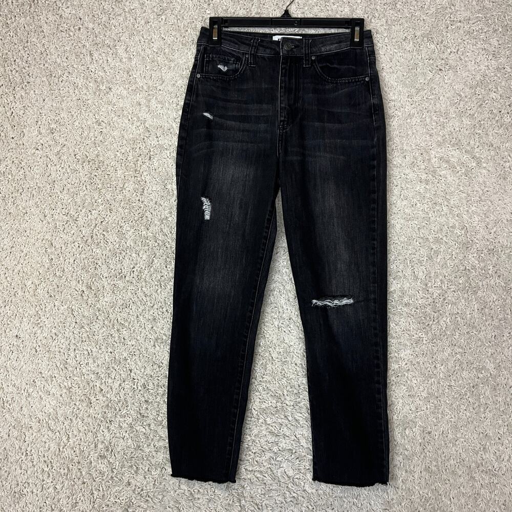 RSQ Mom Jeans Womens 26 Black Denim Distressed High Rise Grunge Stretch